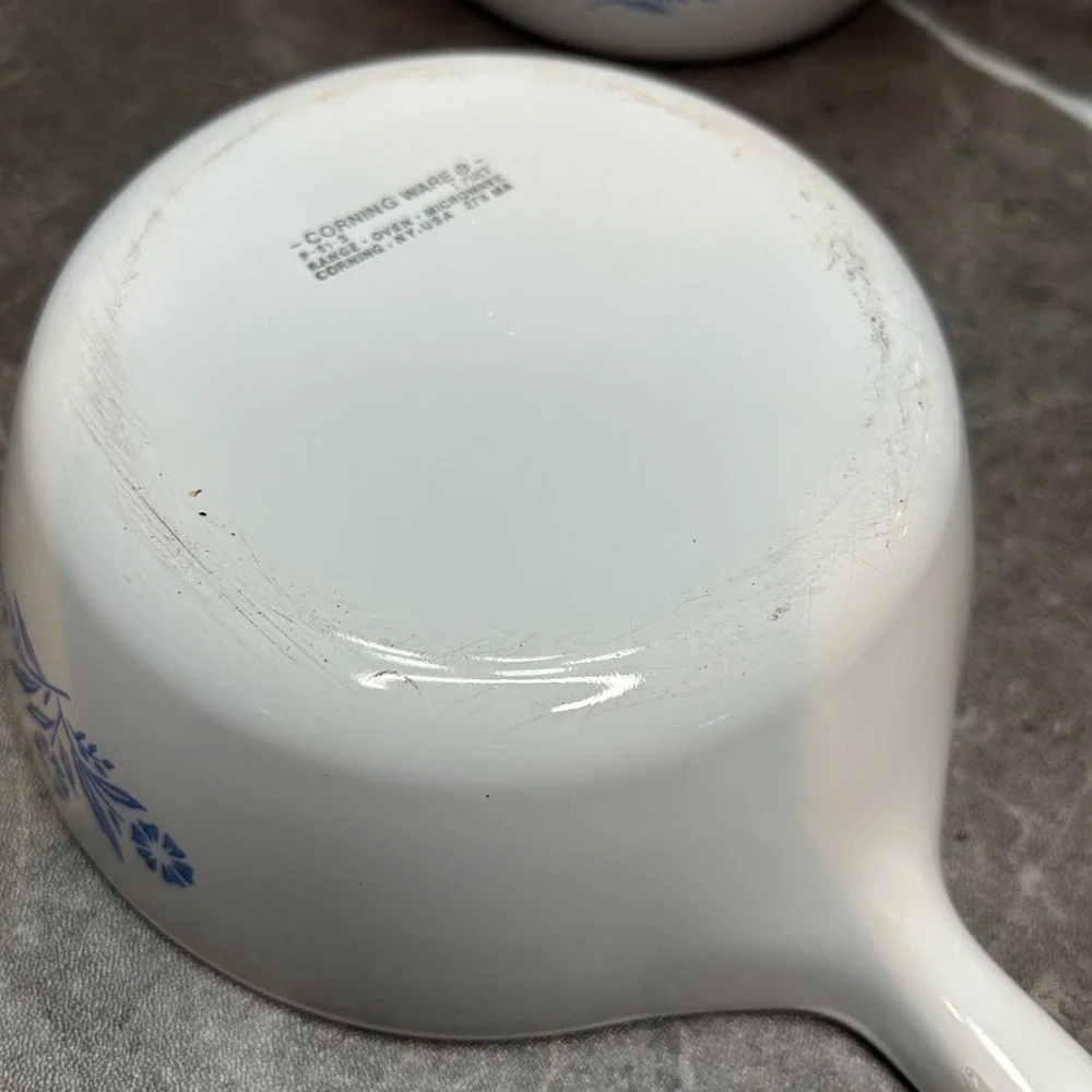 Corning Ware Blue Cornflower P-91-B 1 Pint Petite Pans Set of 3 Vintage White